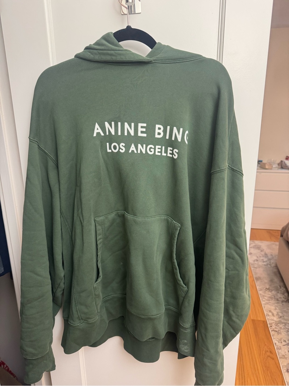 Anine Bing Olive Green Logo Hoodie